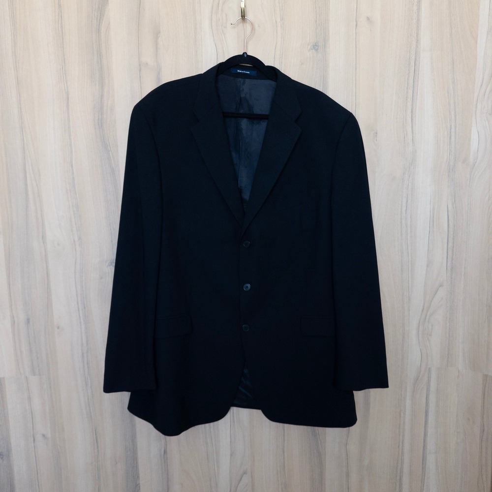 Vintage Ralph Lauren Mens Wool Blazer Black 3-Button Career Classic Old Money
